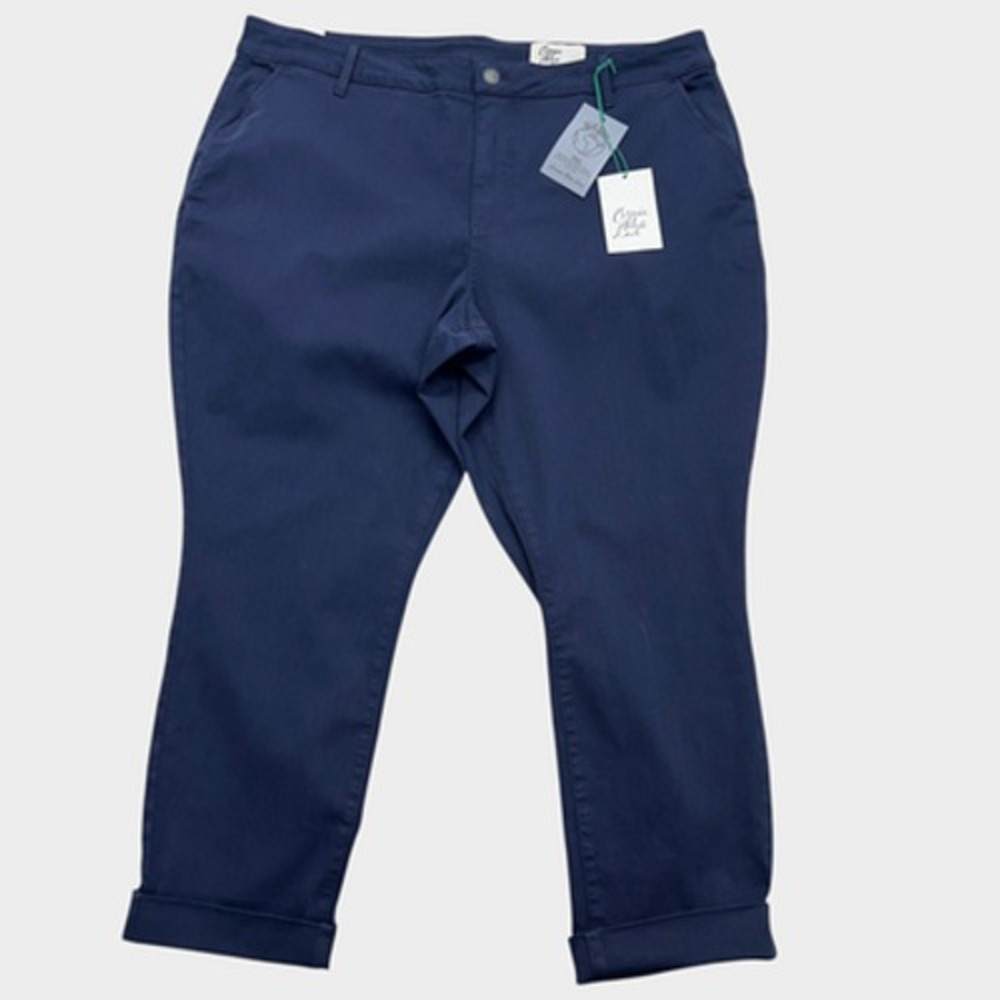 Cosmic Blue Love Cropped Pants Womens 20W Plus Blue Cuffed Twill Stretch Pockets